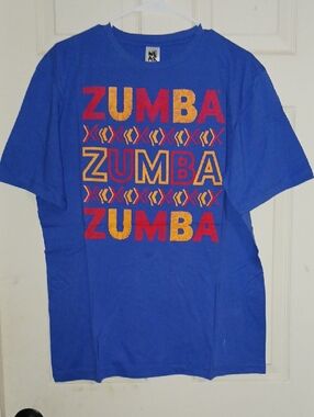 Zumba Bright Blue Tee with Black Printed Tag Accent